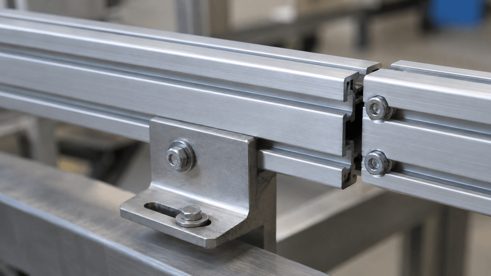 aluminum extrusion rail installed on a realistic support bracket